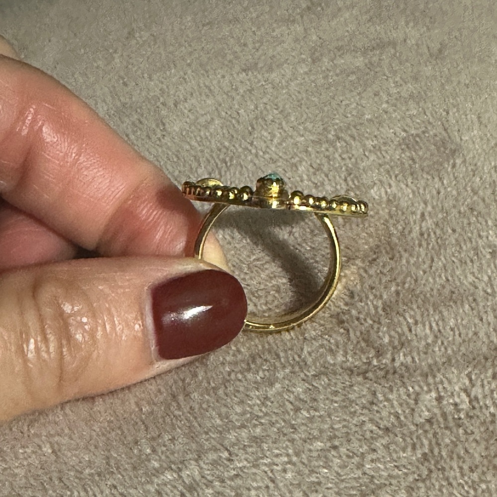 Goldtone Horseshoe Ring with Turquoise detail size 7 - Picture 5 of 5